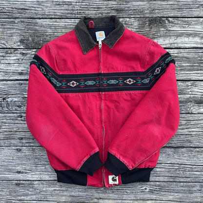 vintage 90’s carhartt j77 red aztec santa fe jacket in red size medium