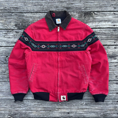 vintage 90’s carhartt j77 red aztec santa fe jacket in red size medium